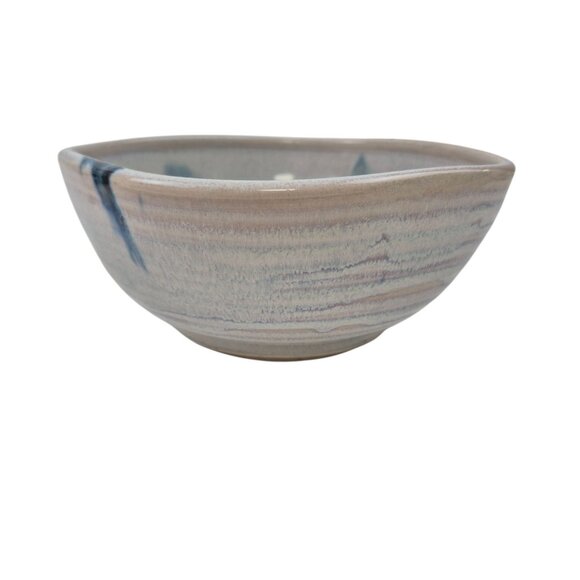 Handmade Stoneware Pottery Bowl Blue Gray Brushstroke Design Small Dish Glazed - Picture 8 of 10